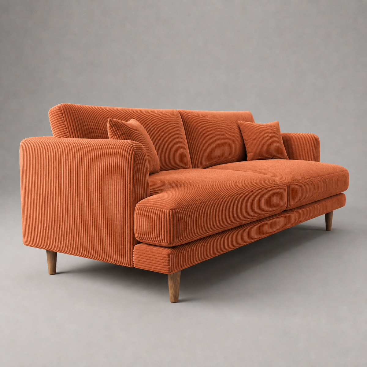 Meadow Chaise Lounge Burnt Orange Corduroy - Sofa front view - Vibe Sofas Australia