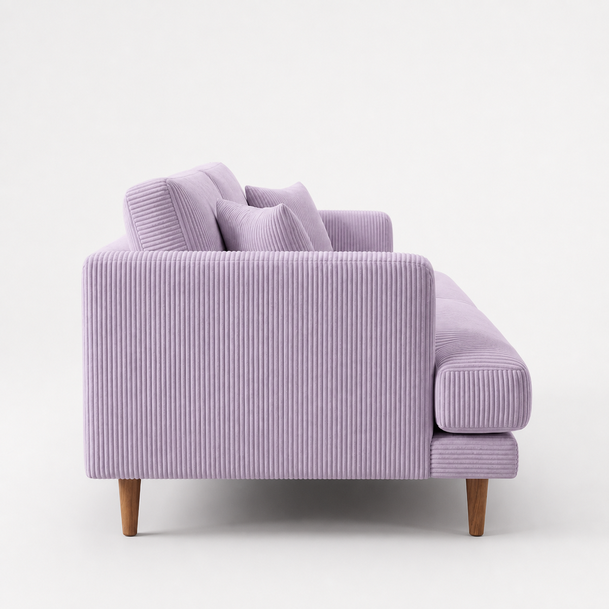 Meadow Sofa Lilac Corduroy - Side Profile - Vibe Sofas Australia