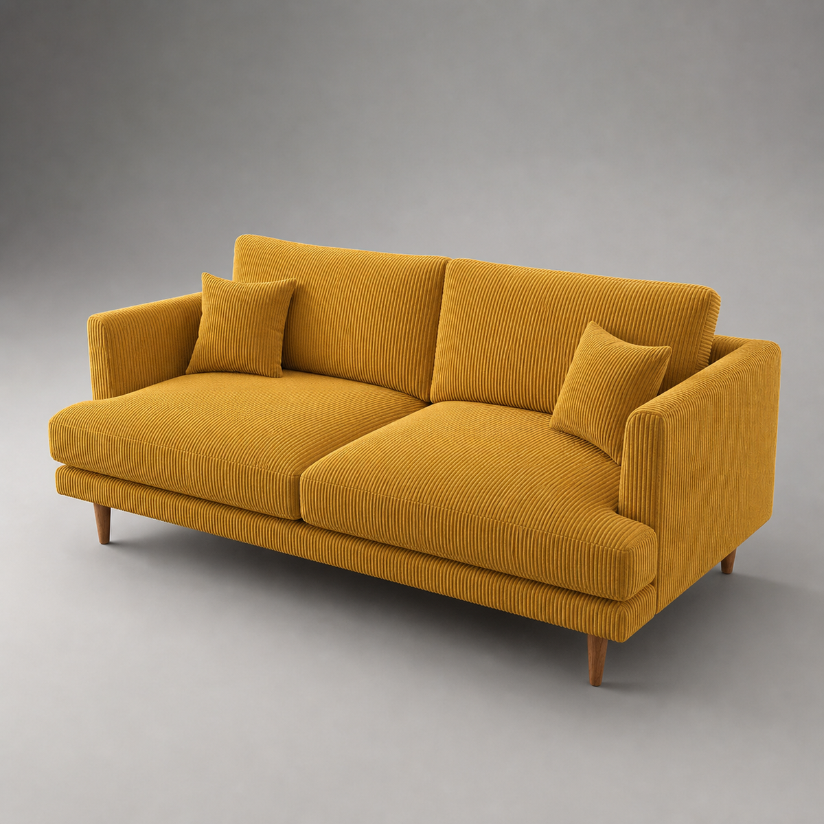 Meadow Sofa Mustard Corduroy - Alternate Three Quarter View - Vibe Sofas Australia