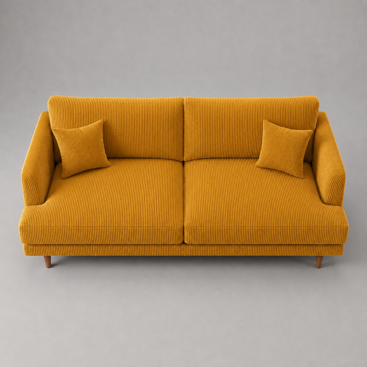Meadow Sofa Mustard Corduroy - Elevated Front View - Vibe Sofas Australia