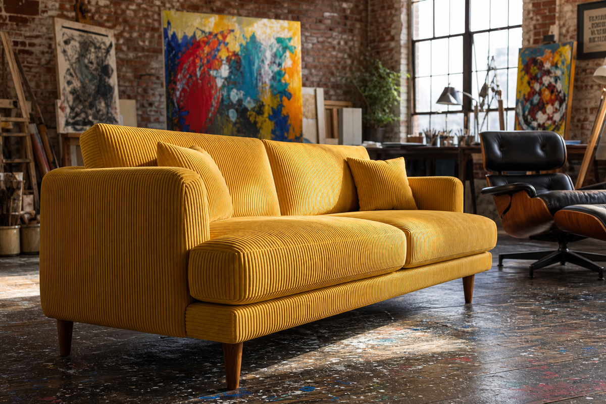 Meadow Sofa Mustard Corduroy - Lifestyle - Vibe Sofas Australia