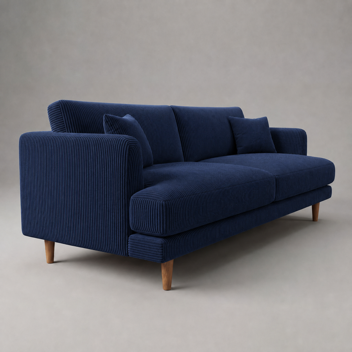 Meadow Sofa Navy Blue Corduroy - Three Quarter Front View - Vibe Sofas Australia