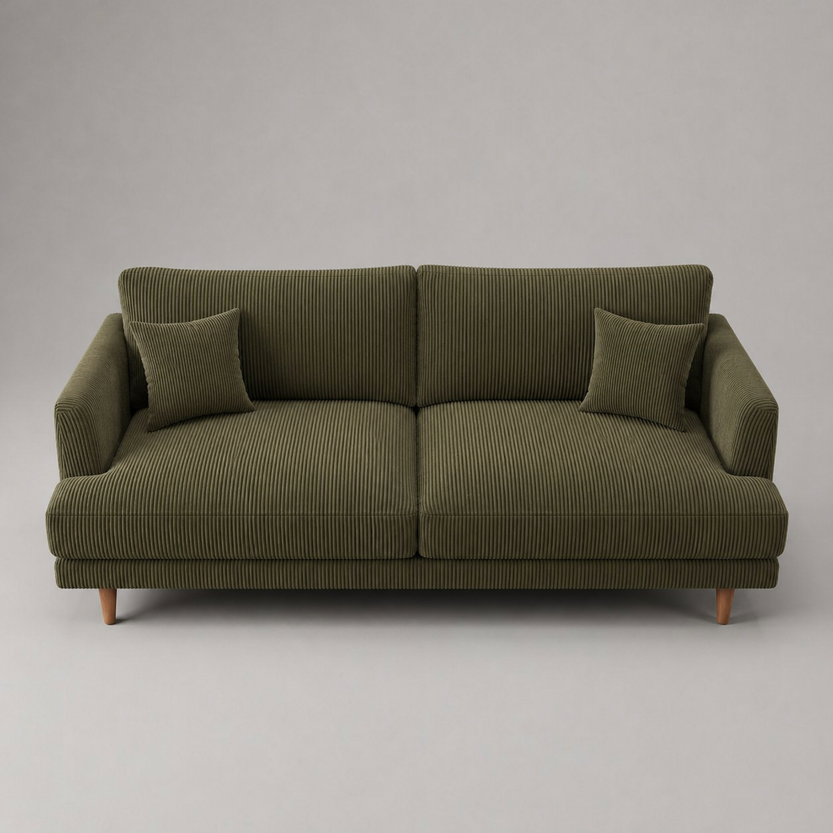 Meadow Sofa Olive Green Corduroy - Elevated Front View - Vibe Sofas Australia
