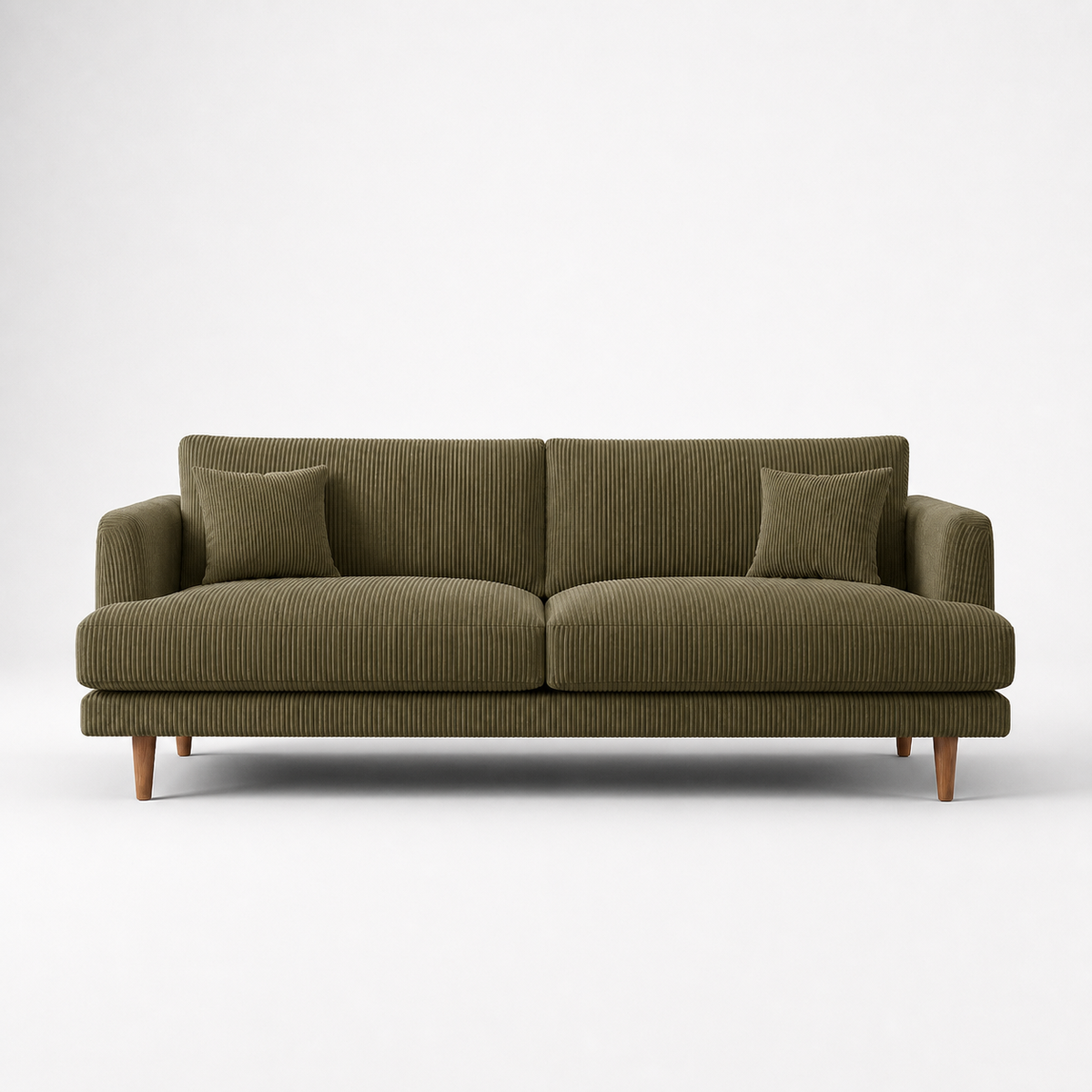 Meadow Sofa Olive Green Corduroy - Front View - Vibe Sofas Australia