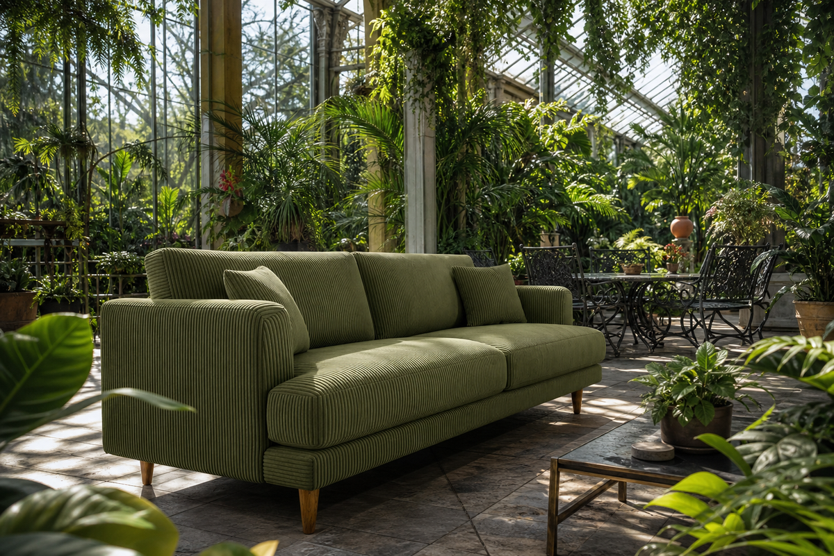 Meadow Sofa Olive Green Corduroy - Lifestyle - Vibe Sofas Australia