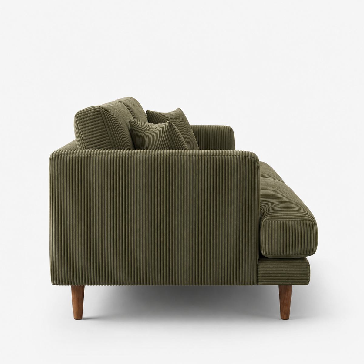 Meadow Sofa Olive Green Corduroy - Side Profile - Vibe Sofas Australia