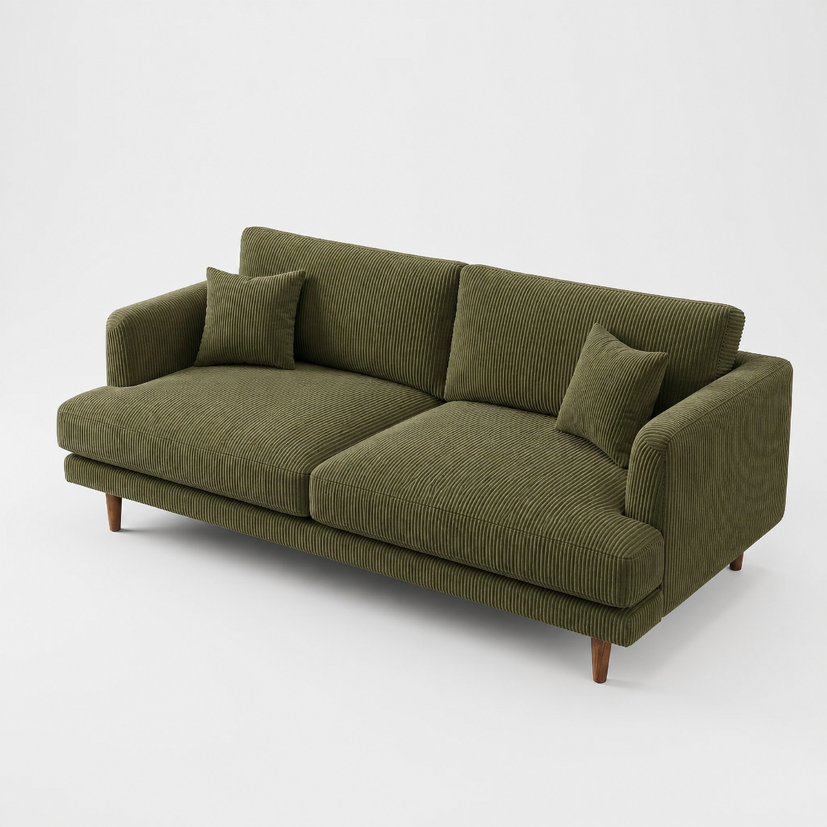 Meadow Sofa Olive Green Corduroy - Alternate Three-Quarter - Vibe Sofas Australia