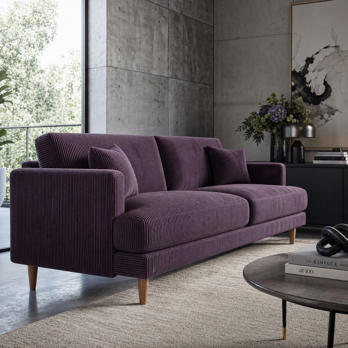 Meadow Sofa Purple Haze Corduroy - Lifestyle Setting - Vibe Sofas Australia