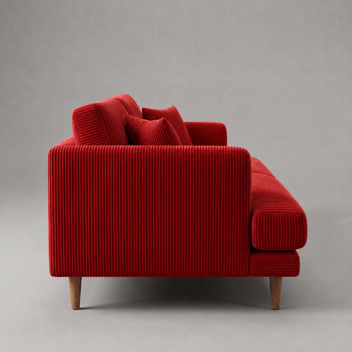 Meadow Sofa Samurai Red Corduroy - Side Profile View - Vibe Sofas Australia