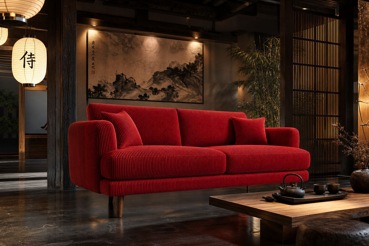Meadow Sofa Samurai Red Corduroy - Lifestyle - Vibe Sofas Australia