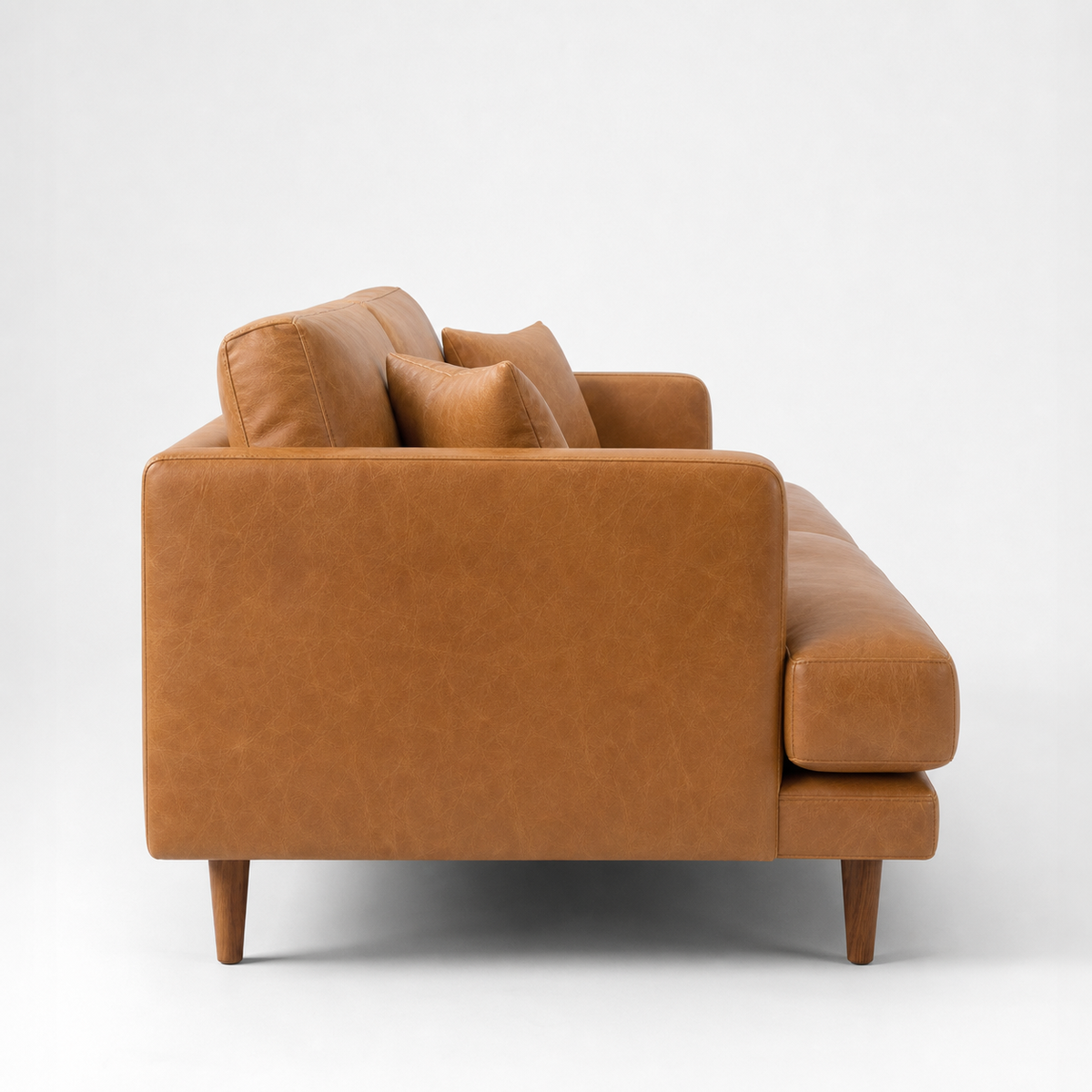 Meadow Sofa Tan Leather - Side Profile - Vibe Sofas Australia