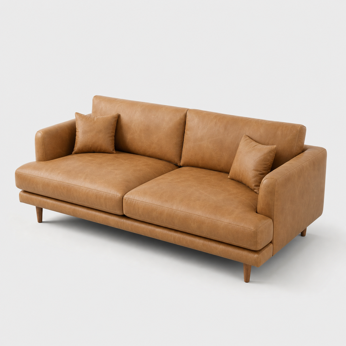 Meadow Sofa Tan Leather - Alternate Three-Quarter - Vibe Sofas Australia