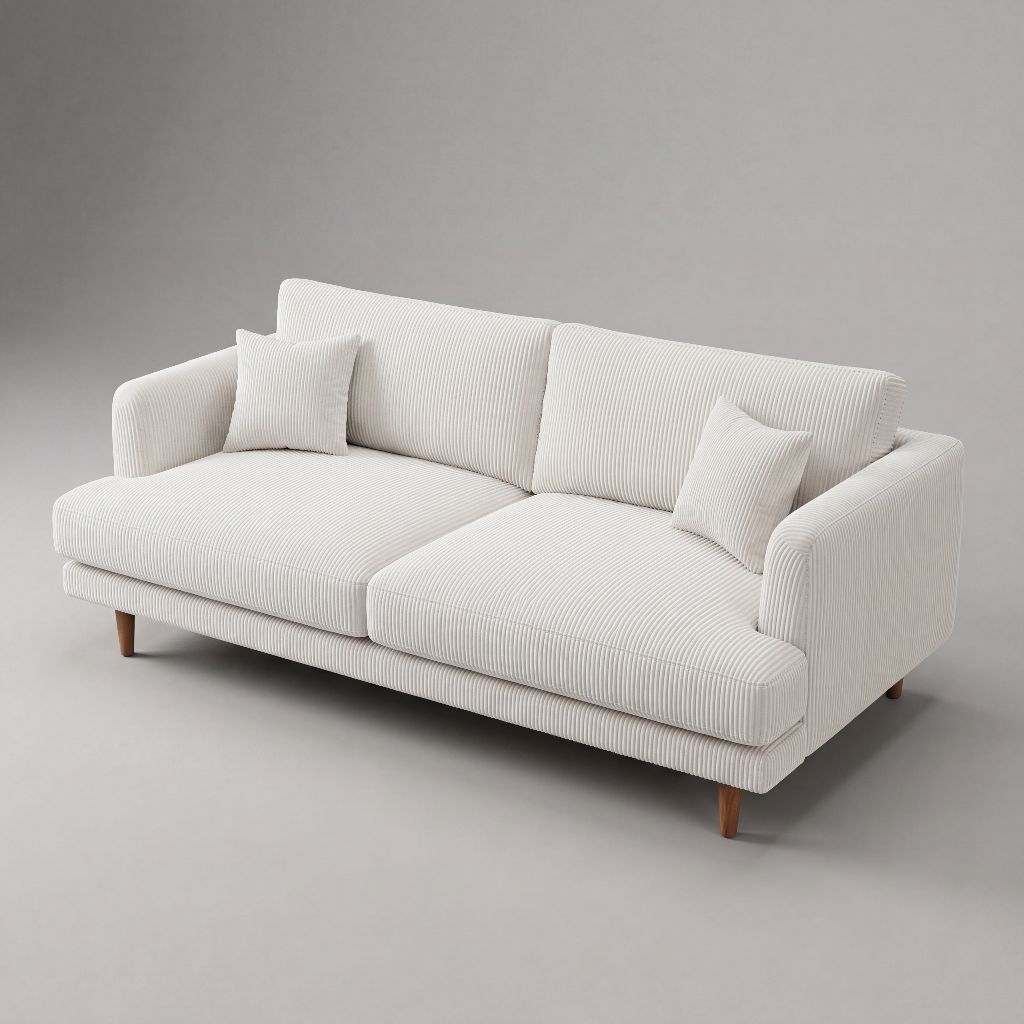 Meadow Sofa White Corduroy - Alternate Three Quarter View - Vibe Sofas