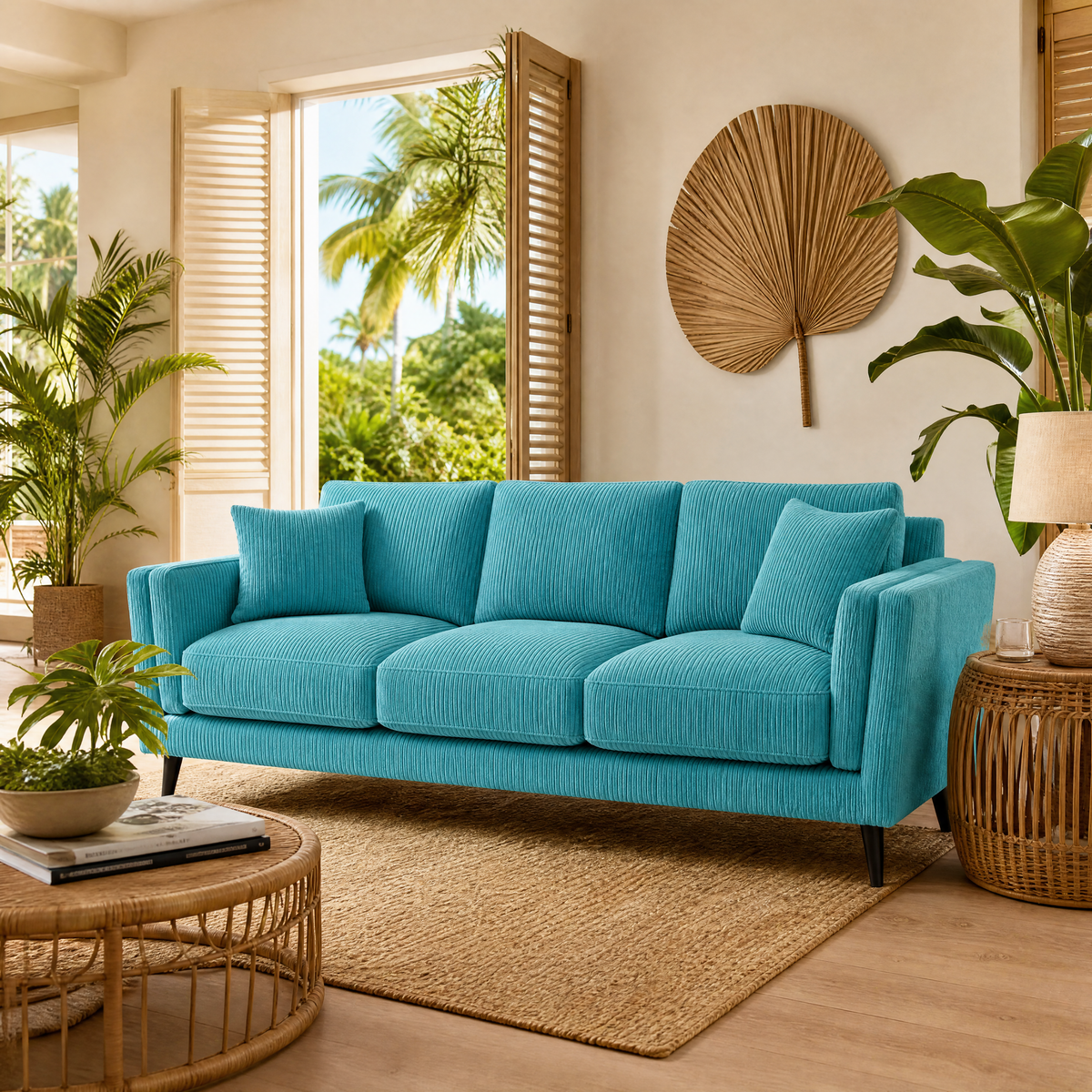 Monroe Sofa - Aqua Corduroy - Lifestyle