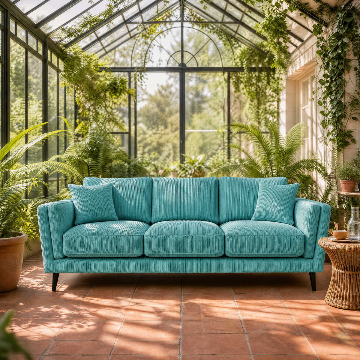 Monroe Sofa - Aqua Corduroy - Lifestyle 2