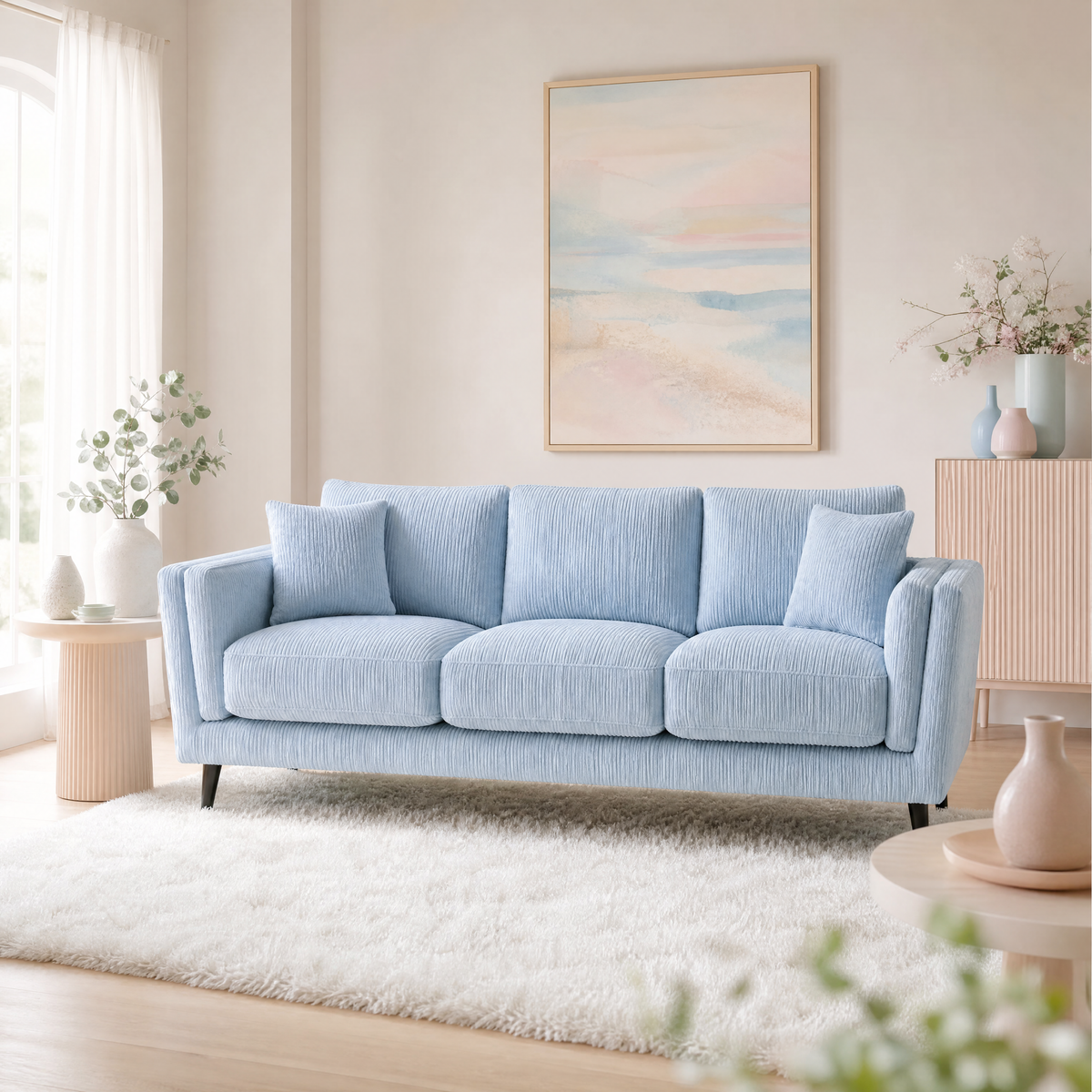 Monroe Sofa - Baby Blue Corduroy - Lifestyle