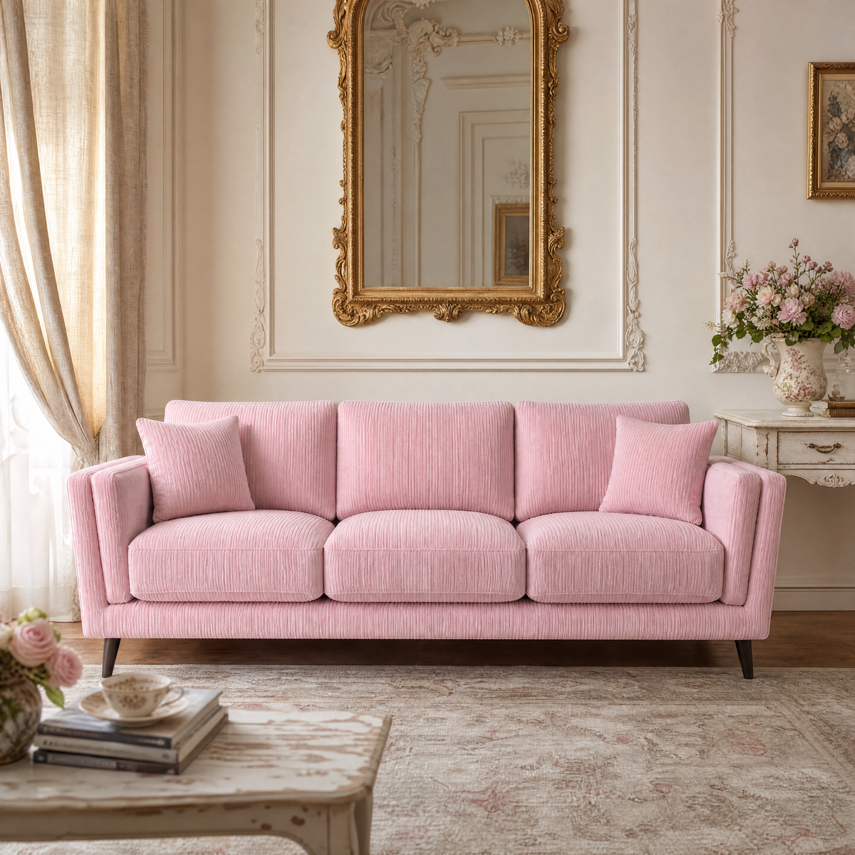 Monroe Sofa - Baby Pink Corduroy - Lifestyle