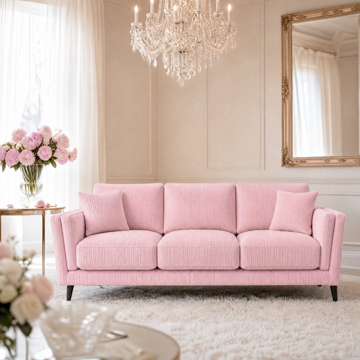 Monroe Sofa - Baby Pink Corduroy - Lifestyle 2