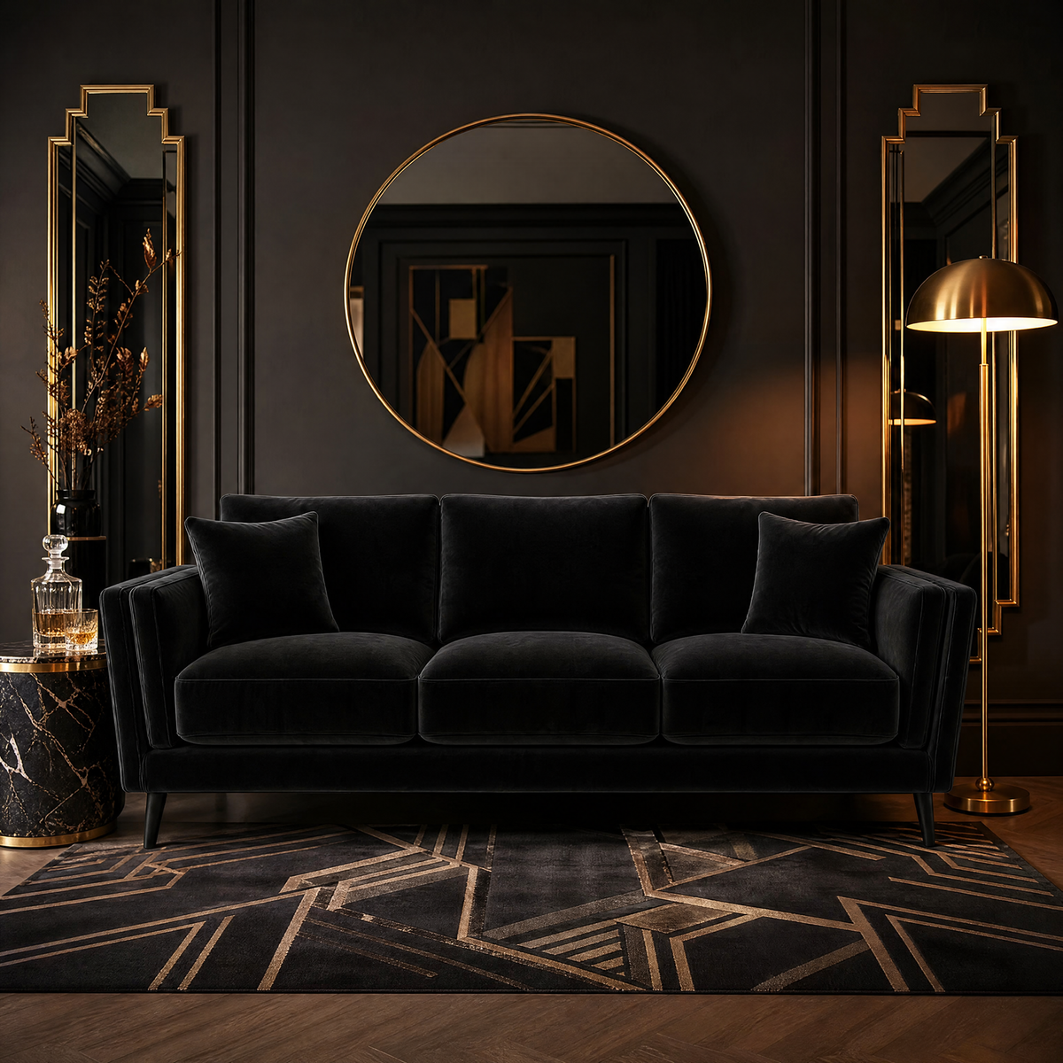 Monroe Sofa - Black Velvet - Lifestyle