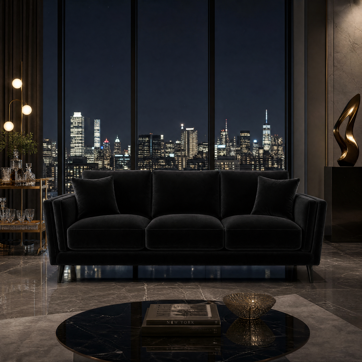 Monroe Sofa - Black Velvet - Lifestyle 2