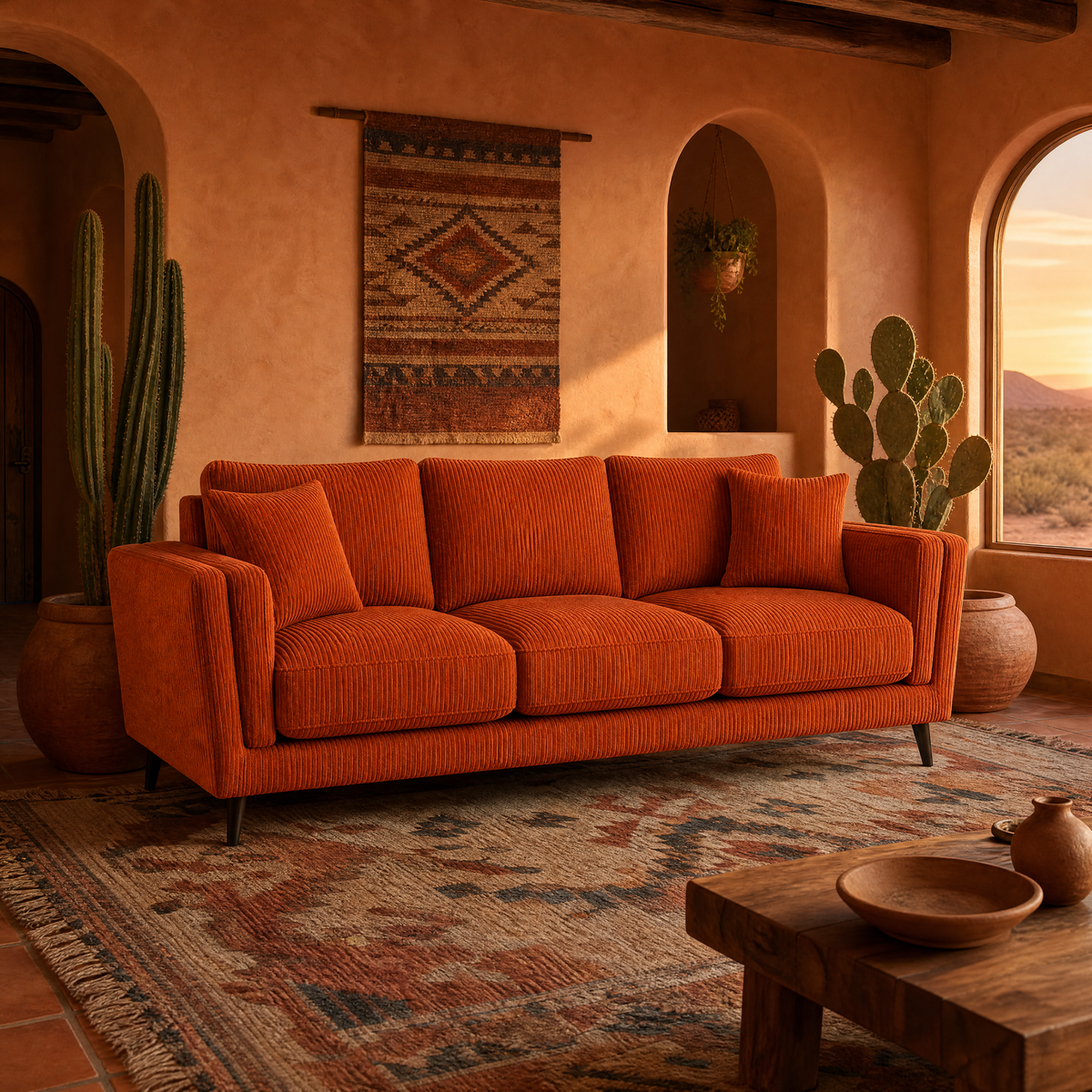 Monroe Sofa - Burnt Orange Corduroy - Lifestyle
