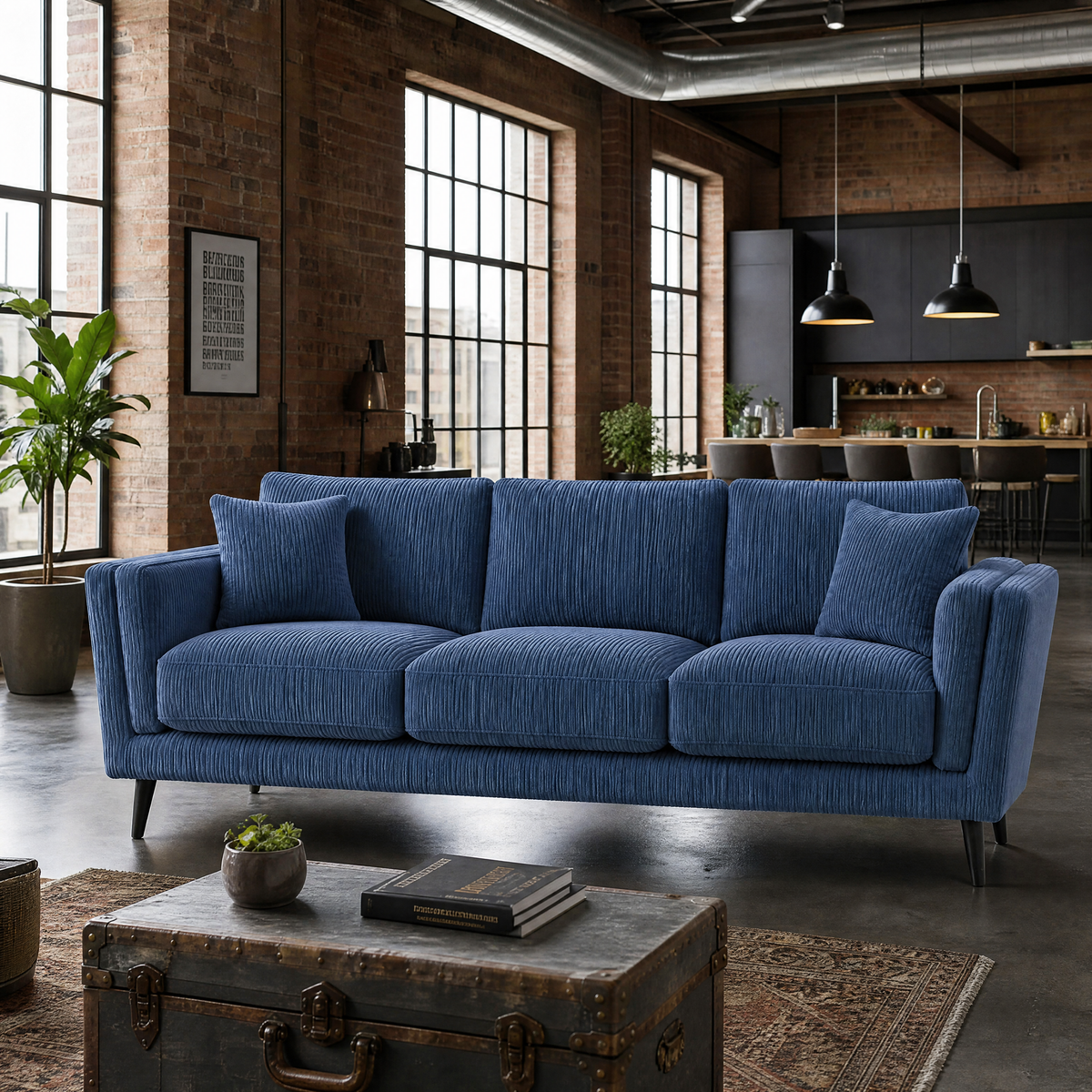Monroe Sofa - Denim Blue Corduroy - Lifestyle 2