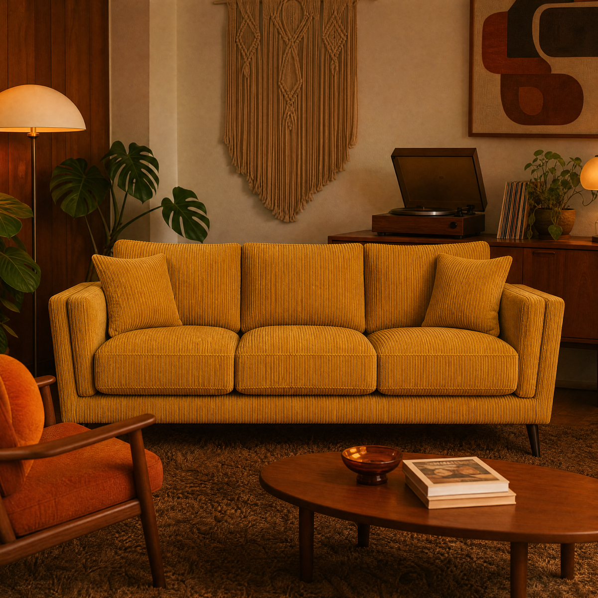 Monroe Sofa - Mustard Corduroy - Lifestyle