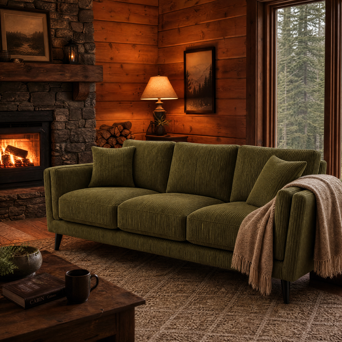 Monroe Sofa - Olive Green Corduroy - Lifestyle
