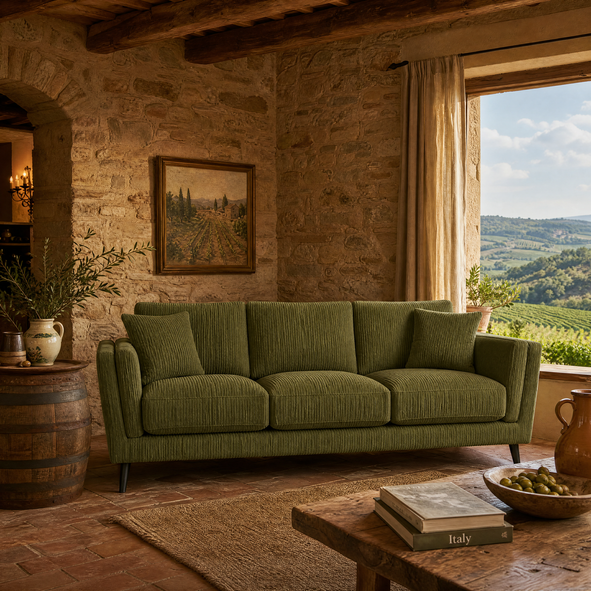 Monroe Sofa - Olive Green Corduroy - Lifestyle 2