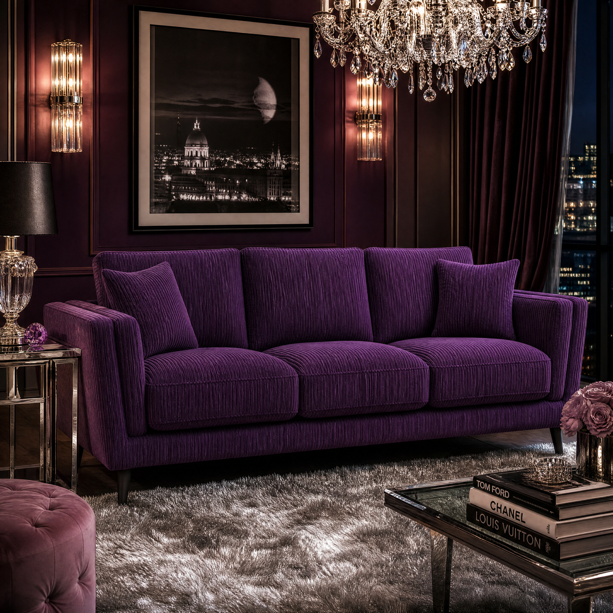 Monroe Sofa - Purple Corduroy - Lifestyle