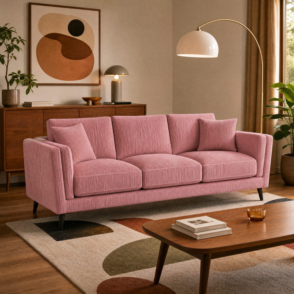 Monroe Sofa - Rose Pink Corduroy - Lifestyle