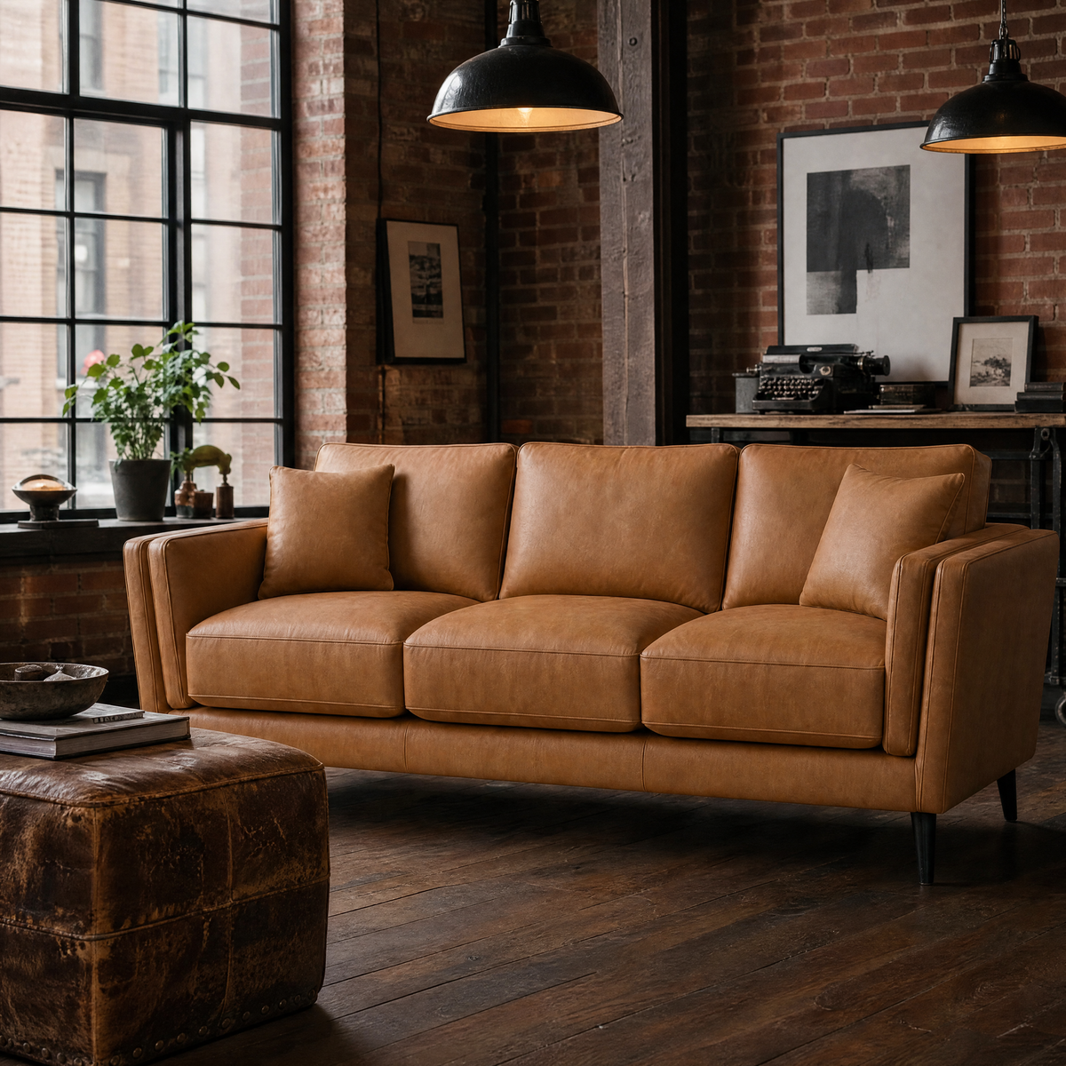 Monroe Sofa - Tan Leather - Lifestyle