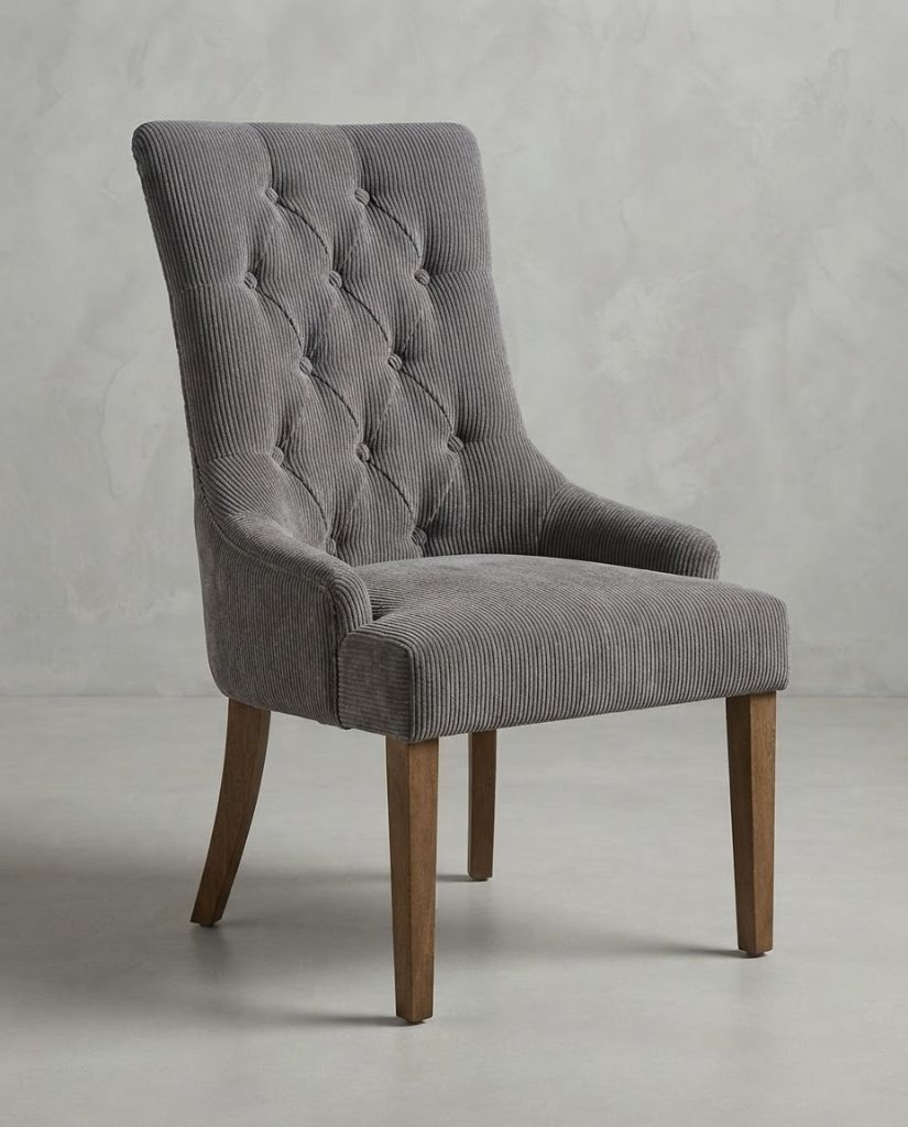 Vibe Dining Chair in Grey Corduroy - button-tufted dining chair with timber legs