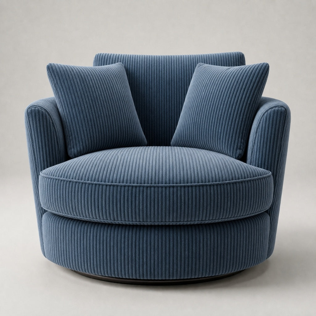 Cuddle Swivel Chair - Denim Blue Corduroy