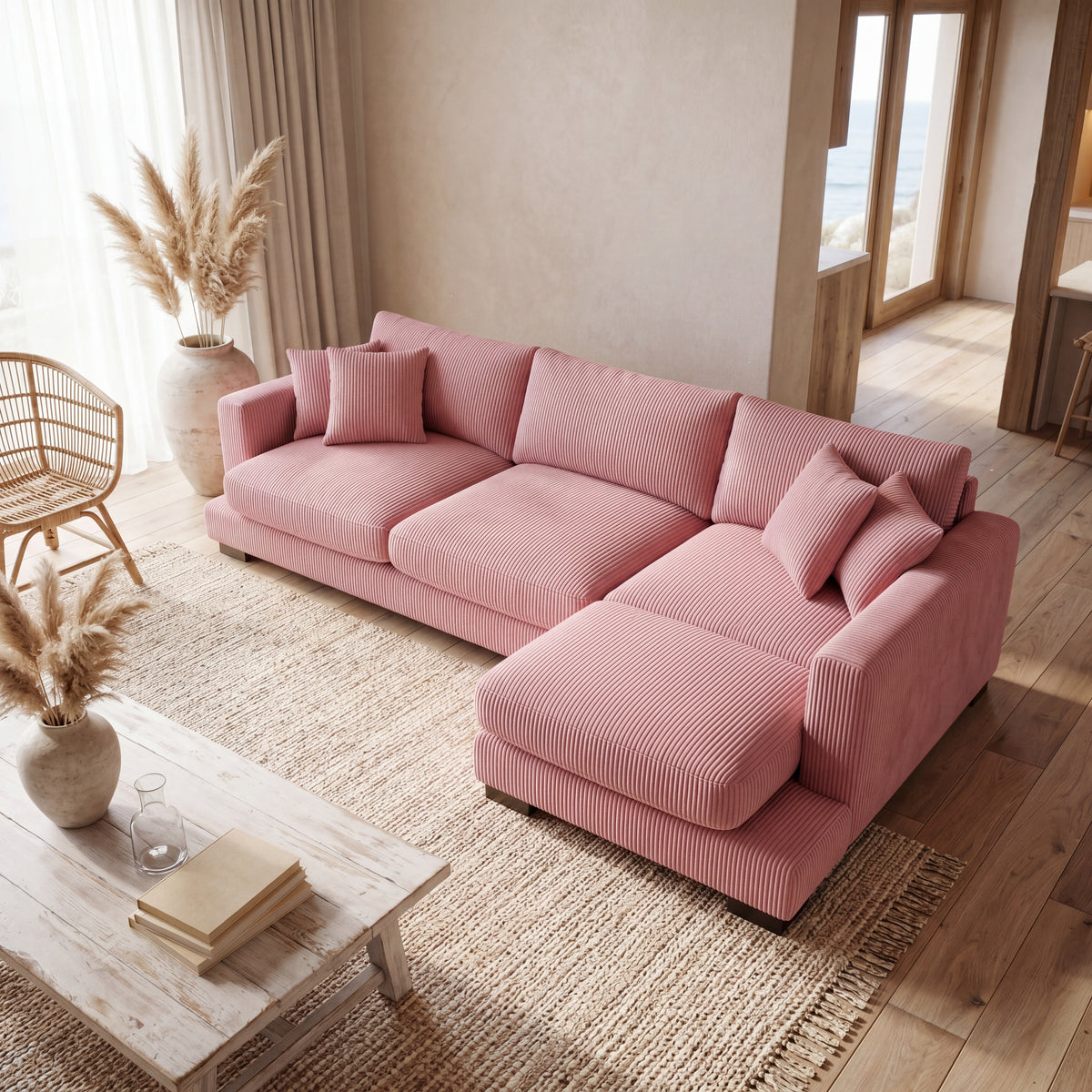 Cloud Chaise Lounge Rose Pink Corduroy