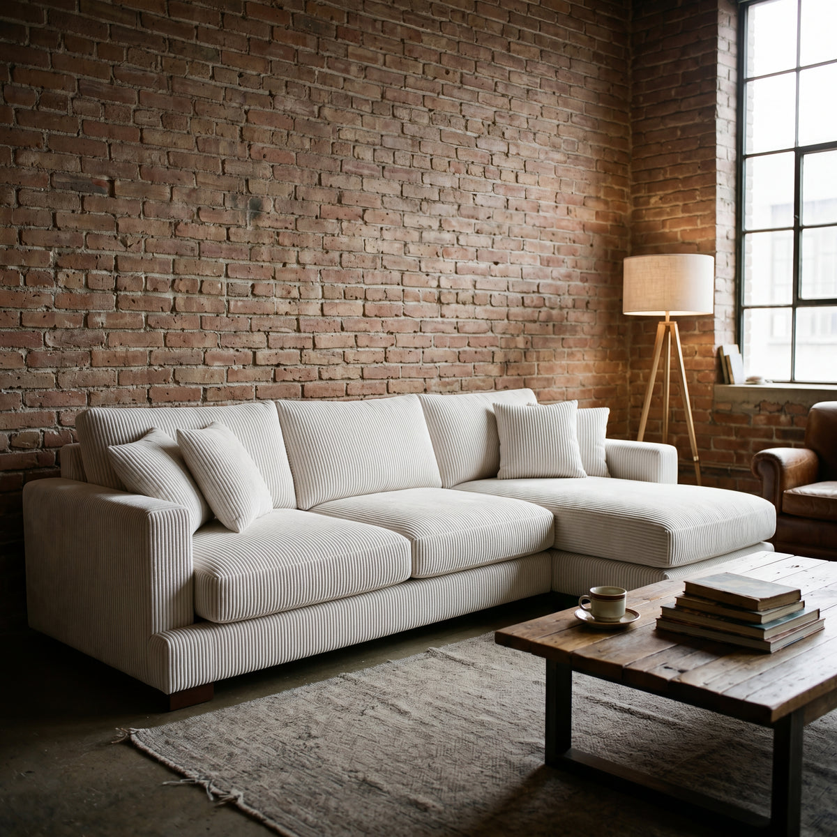 City Chaise Lounge White Corduroy
