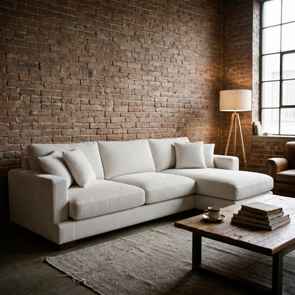 City Chaise Lounge White Corduroy