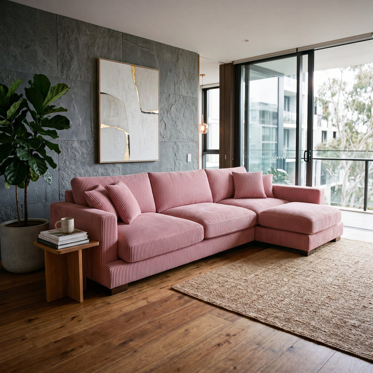 Cloud Chaise Lounge Rose Pink Corduroy