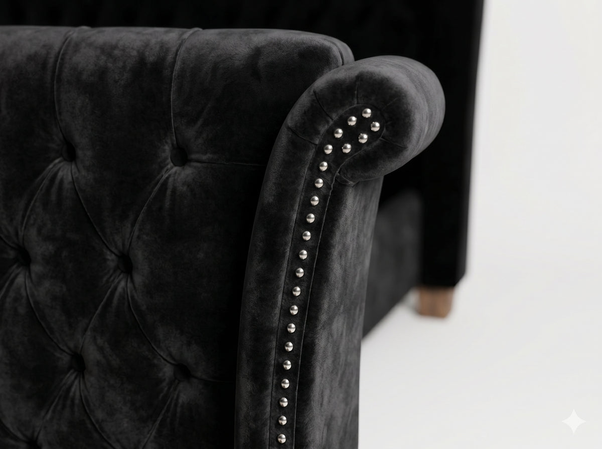 Escala Bedframe - Bagira Black Velvet - Alternative Angle | Vibe Sofas