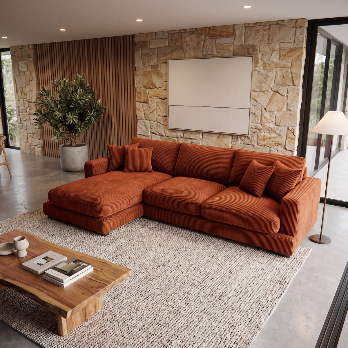 City Chaise Lounge Burnt Orange Corduroy