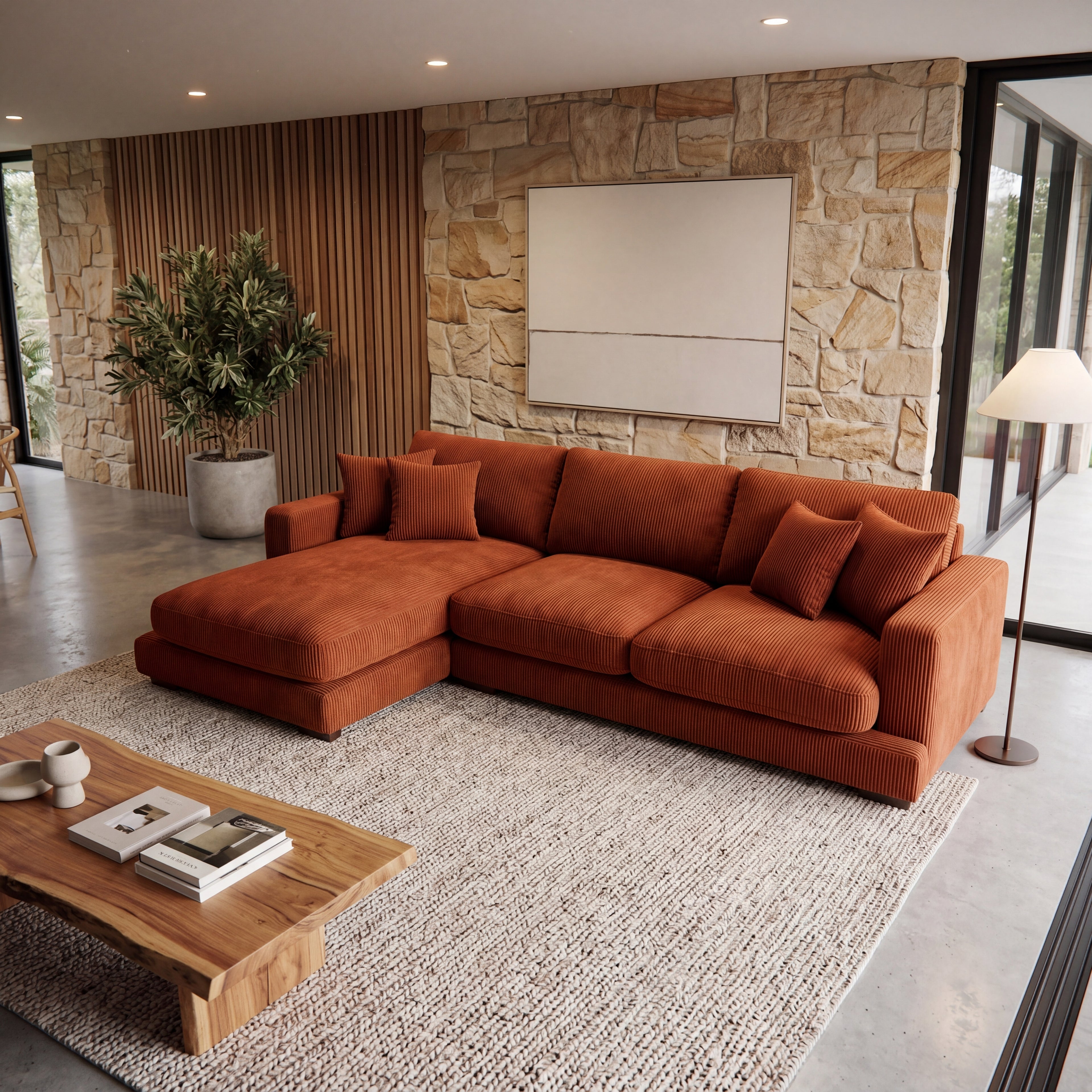 City Chaise Lounge Burnt Orange Corduroy