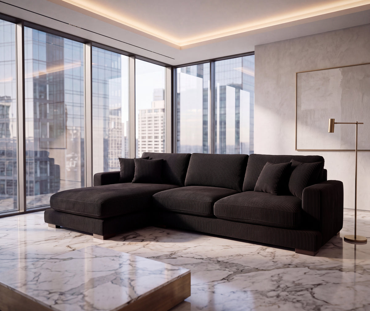 City Chaise Lounge - Bagira Black Corduroy