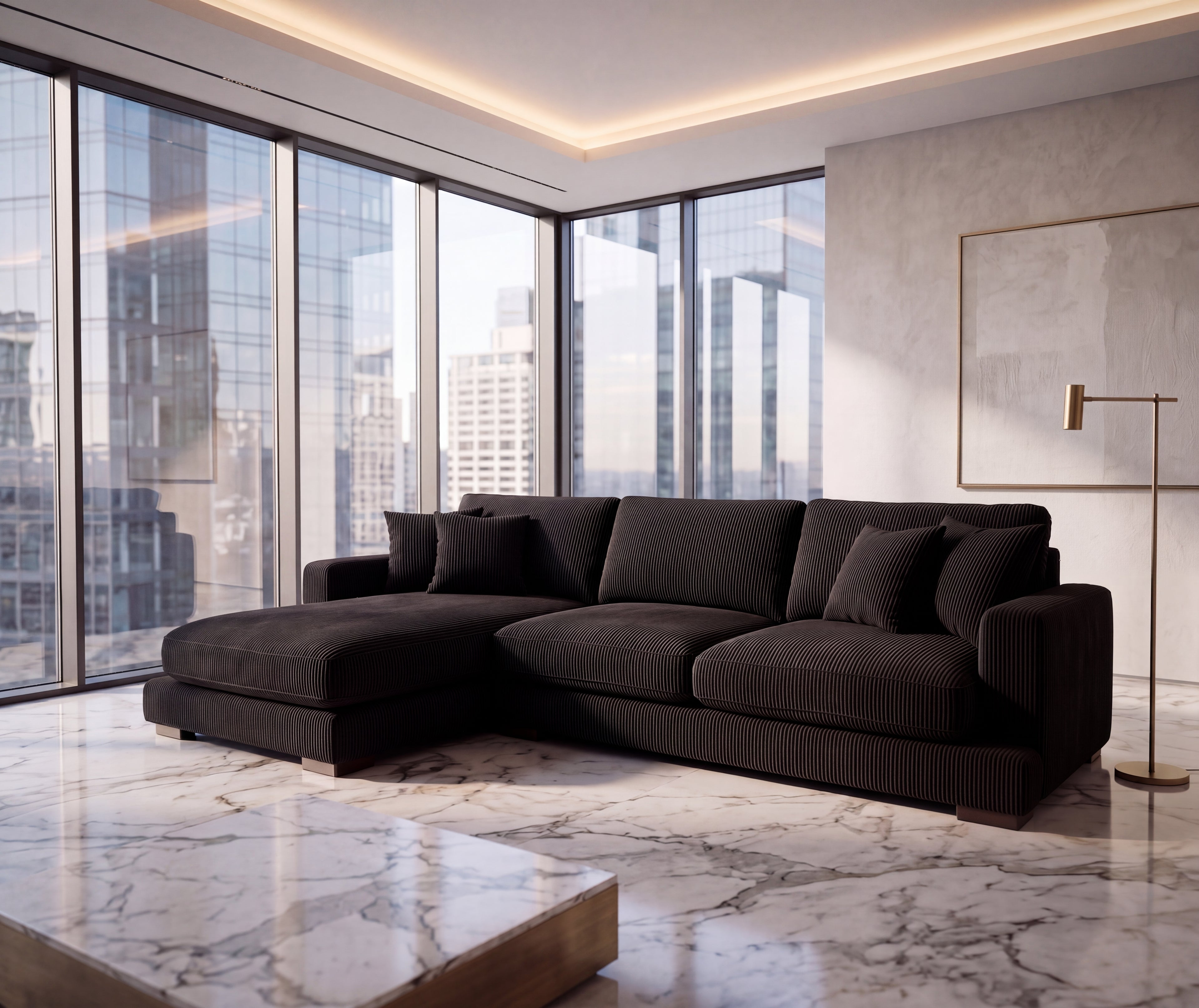 City Chaise Lounge - Bagira Black Corduroy