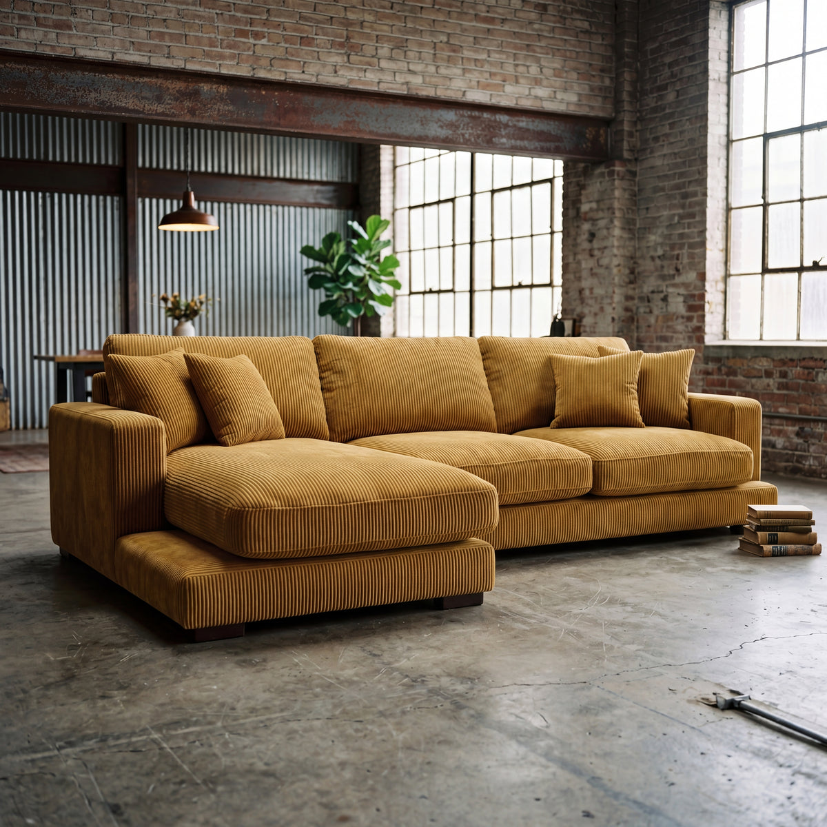 City Chaise Lounge Mustard Corduroy