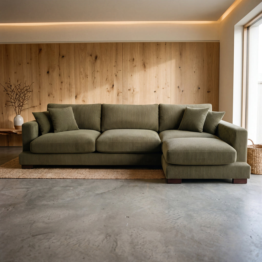 Cloud Chaise Lounge Olive Green Corduroy