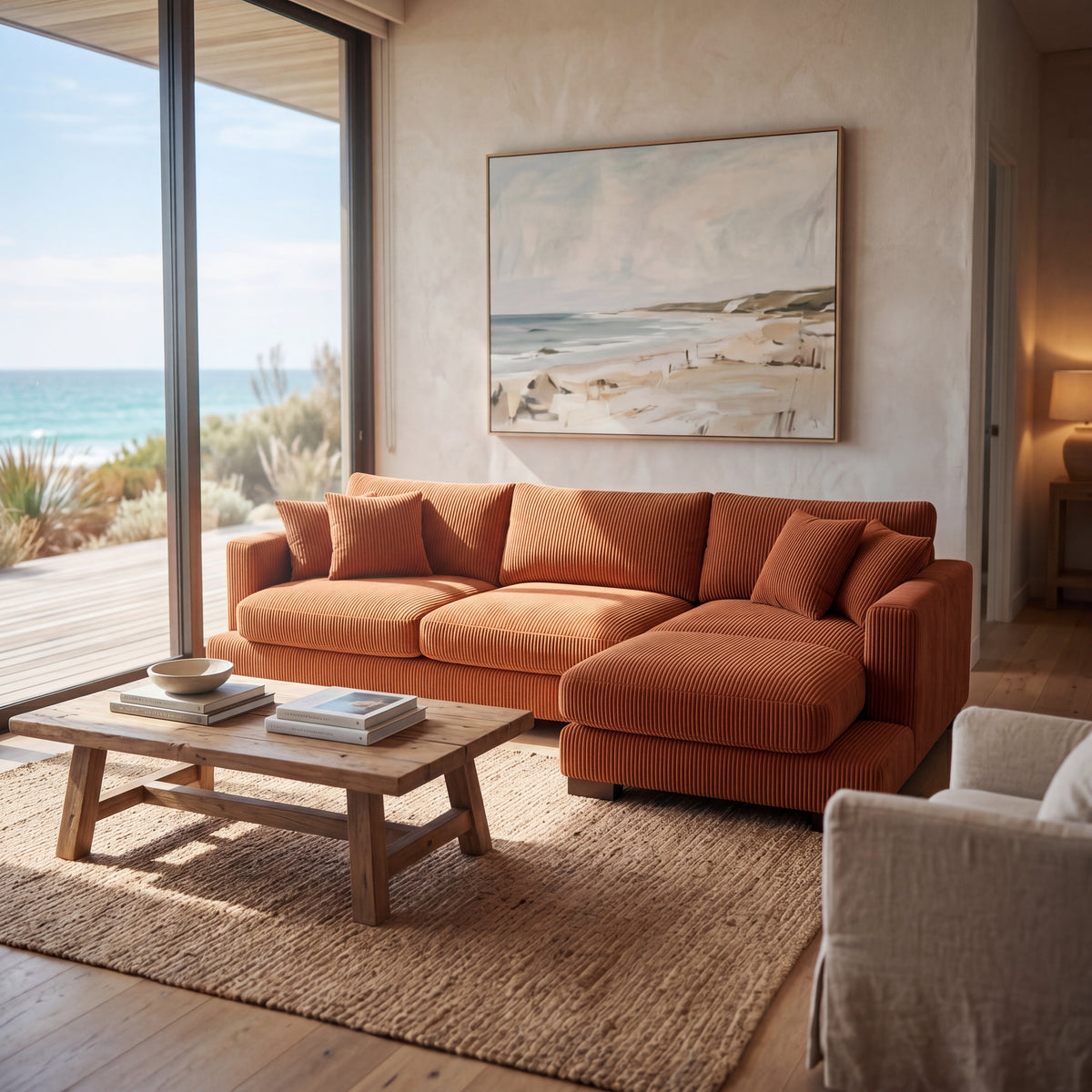 Cloud Chaise Lounge Burnt Orange Corduroy — Lifestyle