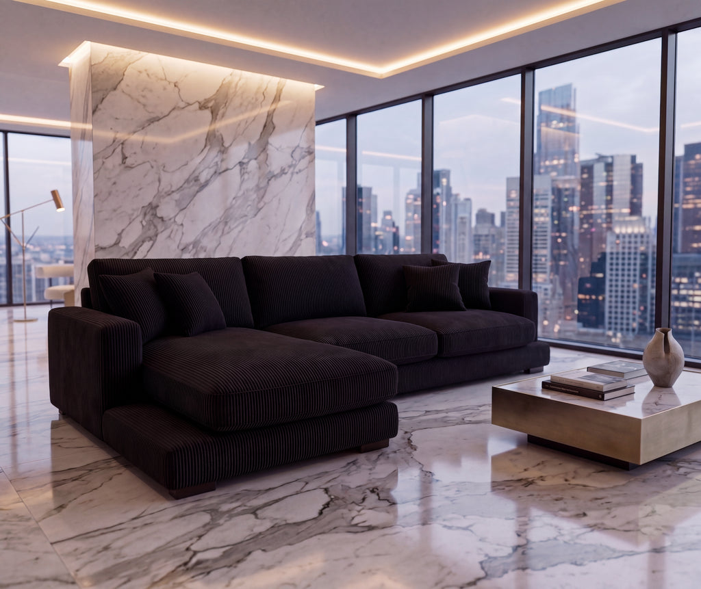 City Chaise Lounge - Bagira Black Corduroy