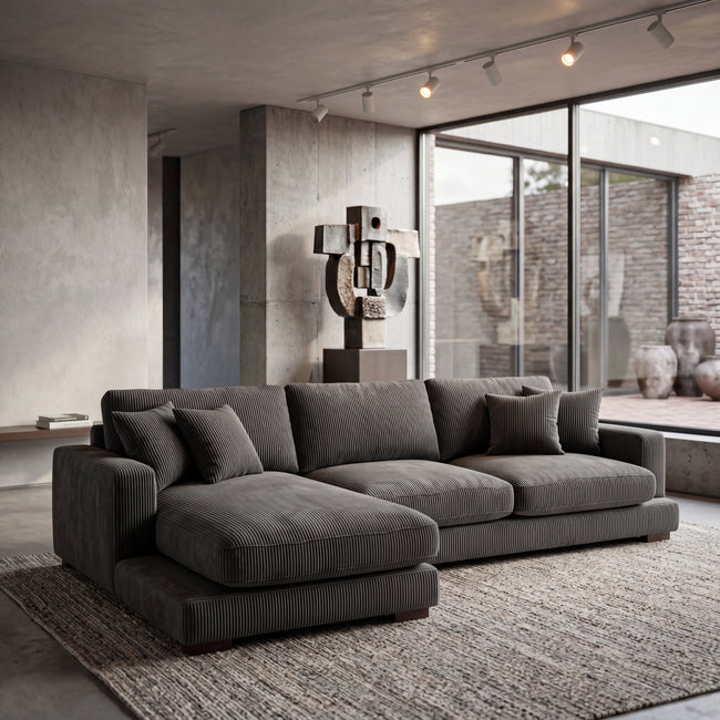City Chaise Lounge Grey Corduroy Main Image