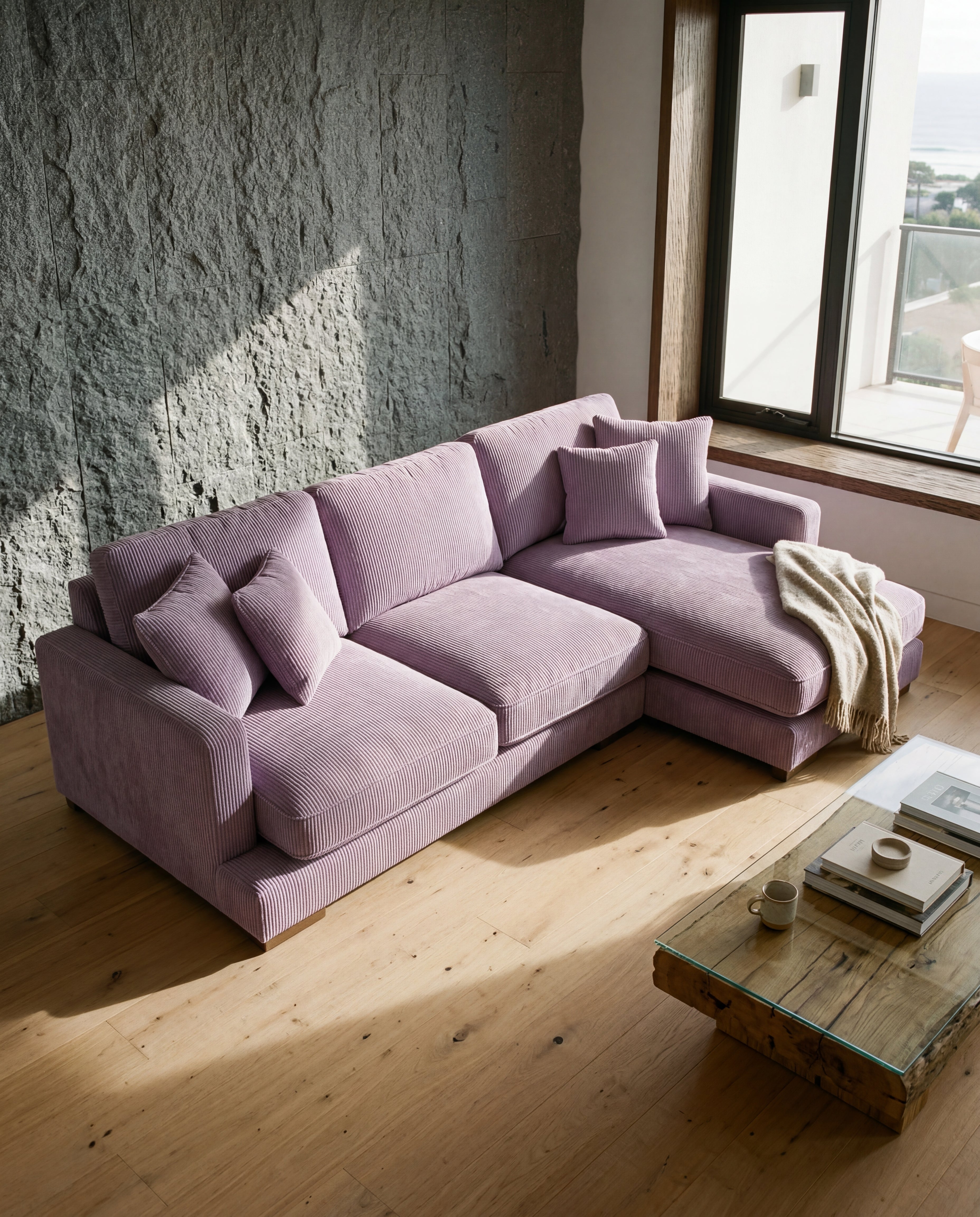 City Chaise Lounge Lilac Corduroy