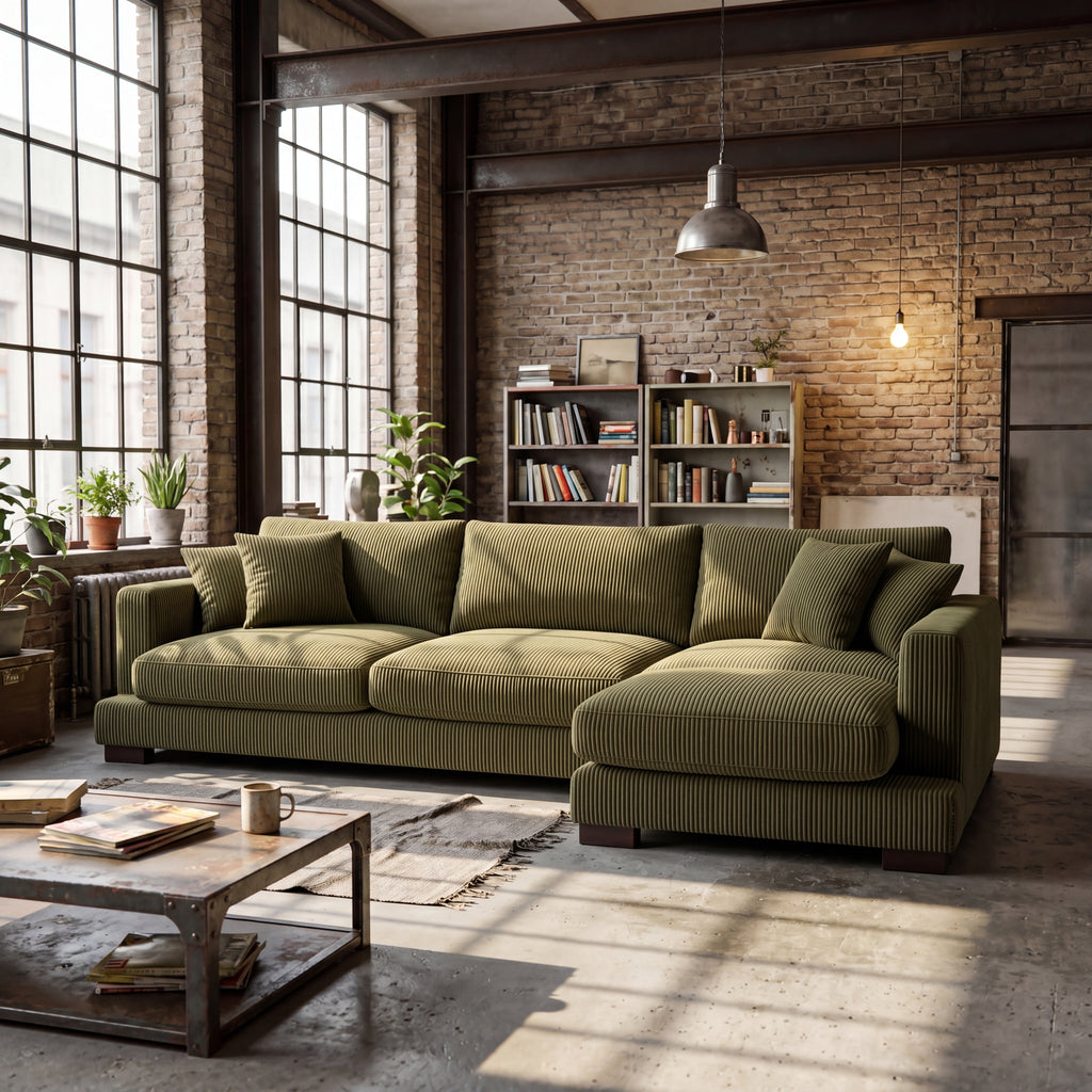 Cloud Chaise Lounge Olive Green Corduroy